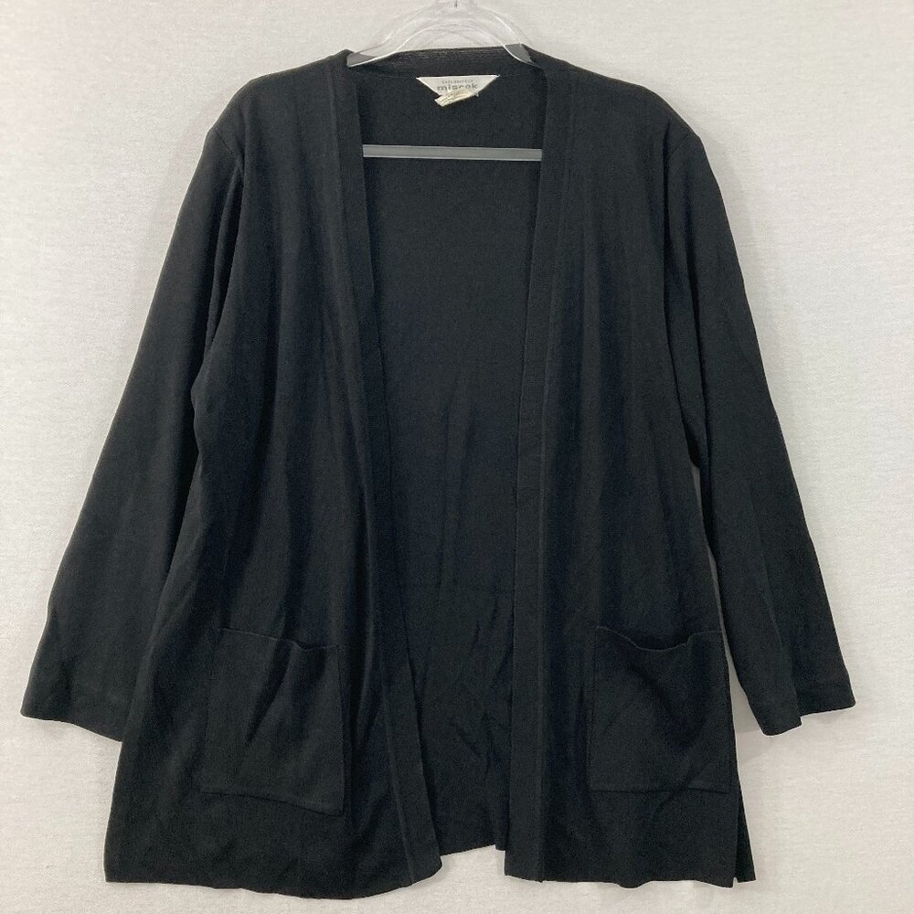 Misook Large Black Heavy Knit Stretch Open Front Cardigan Classic Preppy